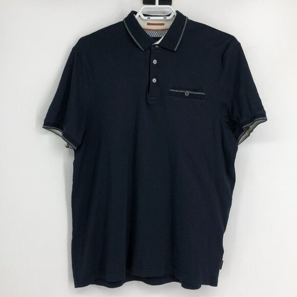 Ted Baker Men's Navy Tortilla Slim Fit Tipped Pocket Polo size ~M - Picture 2 of 15